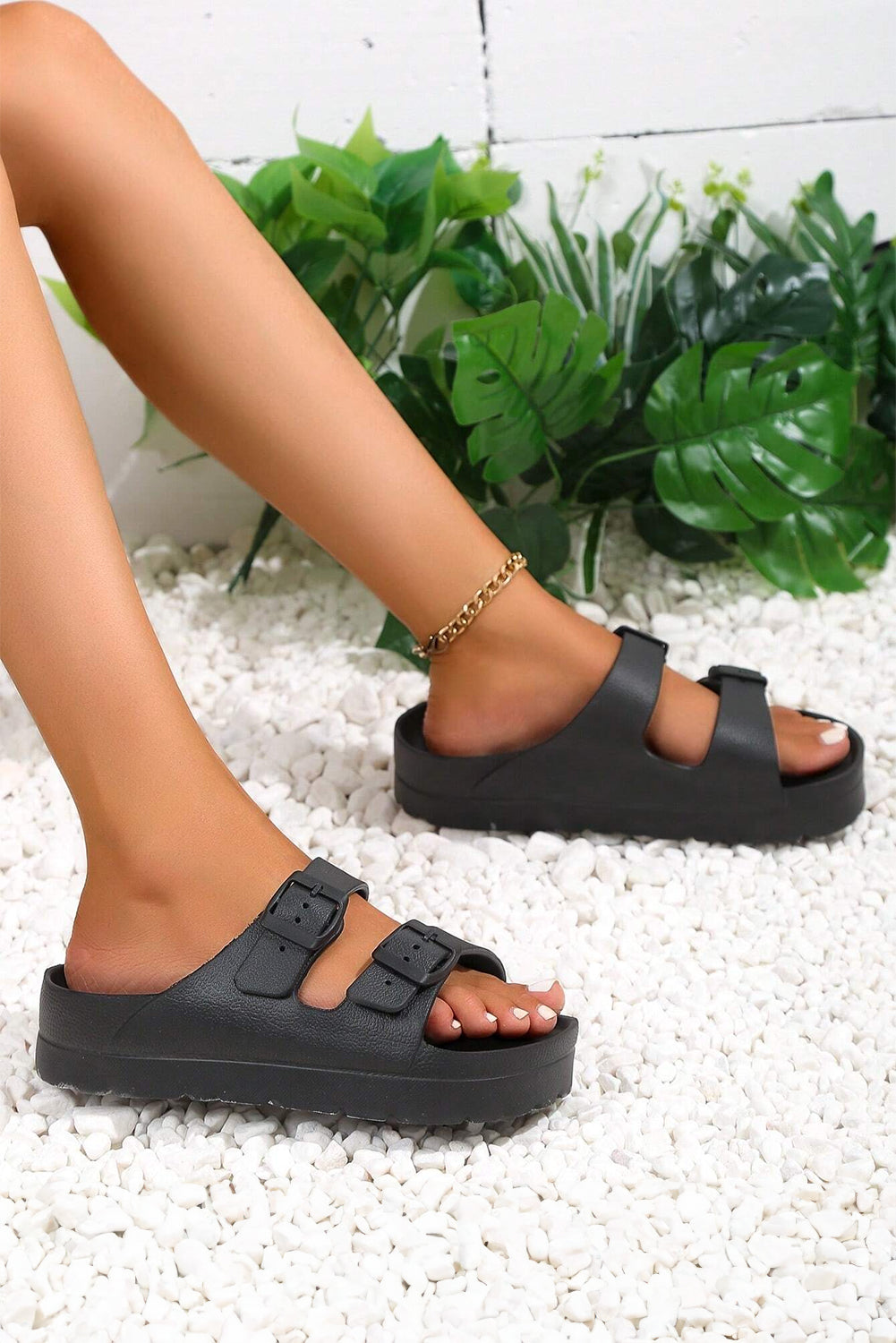 Black Double-buckle EVA Slippers 🇨🇳