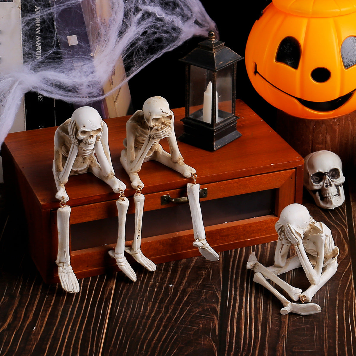 Halloween Skeleton Resin Ornaments, Ghost Festival Atmosphere, No Listening, No Watching, No Speaking Skeleton Skeleton Craft Decorations 🇨🇳