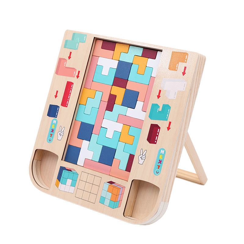 Wooden children's enlightenment multifunctional spatial thinking puzzle game Tetris three in one building blocks 🇨🇳