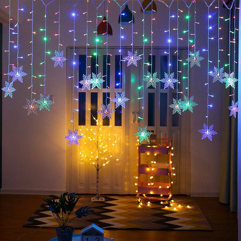 Snowflake ice strip curtain light, Christmas snowflake colored light, LED star curtain light string 🇨🇳