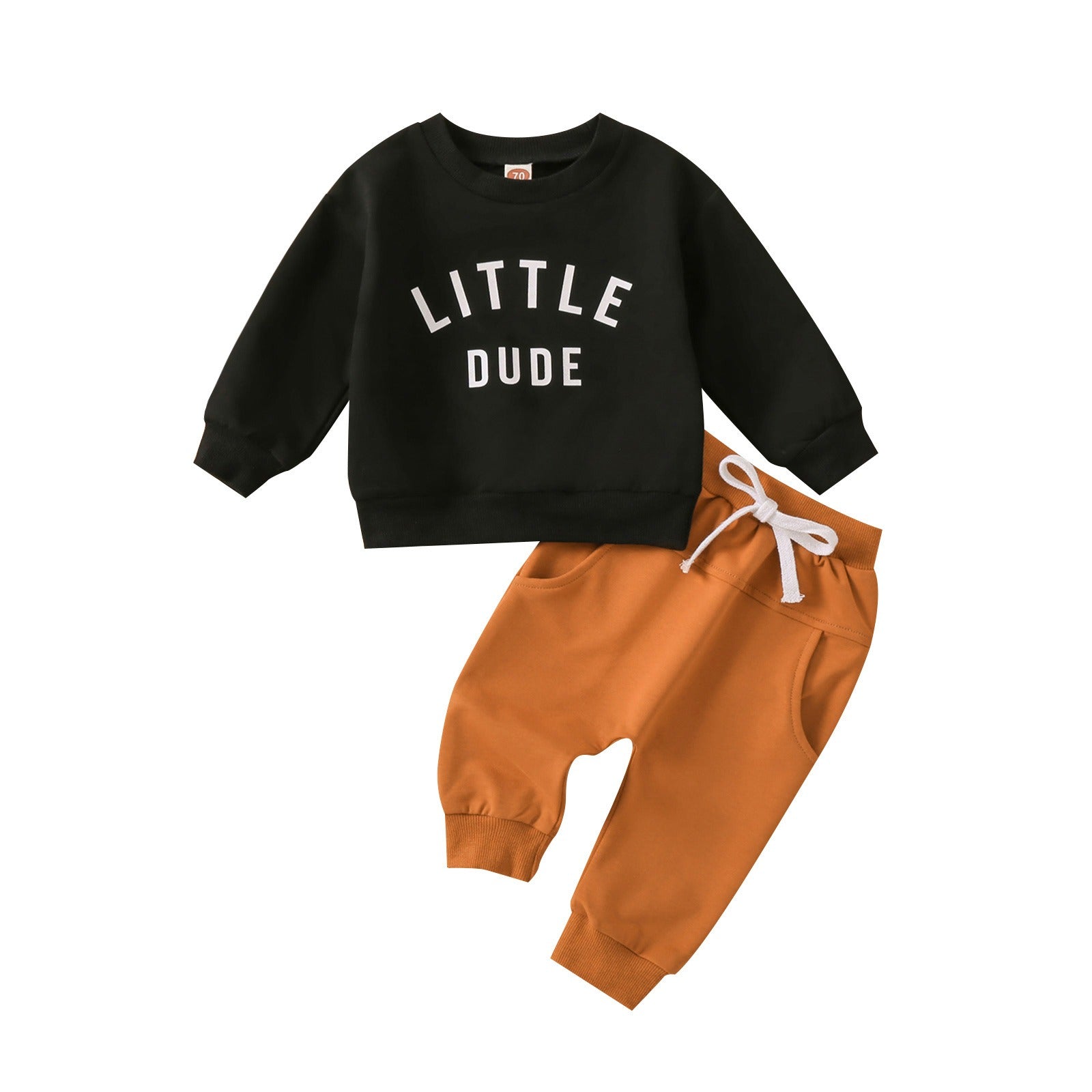Children's round neck letter printed top solid color pants two-piece set multi-color design 🇨🇳