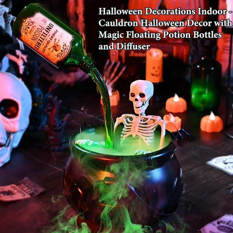 Halloween Spooky Witch Decor: Witch Cauldron, Floating Bottle Fog Machine & Skull LED Light 🇨🇳