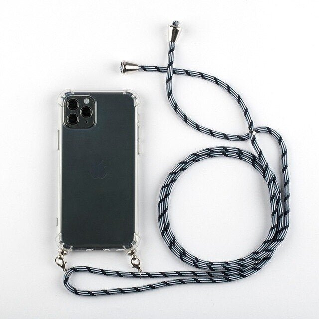 Phone Case For iPhone 11Pro 11 Pro Max Airbag Cover Silicone TPU Clear Case Coque With Lanyard Strap for iPhone 11 🇨🇳