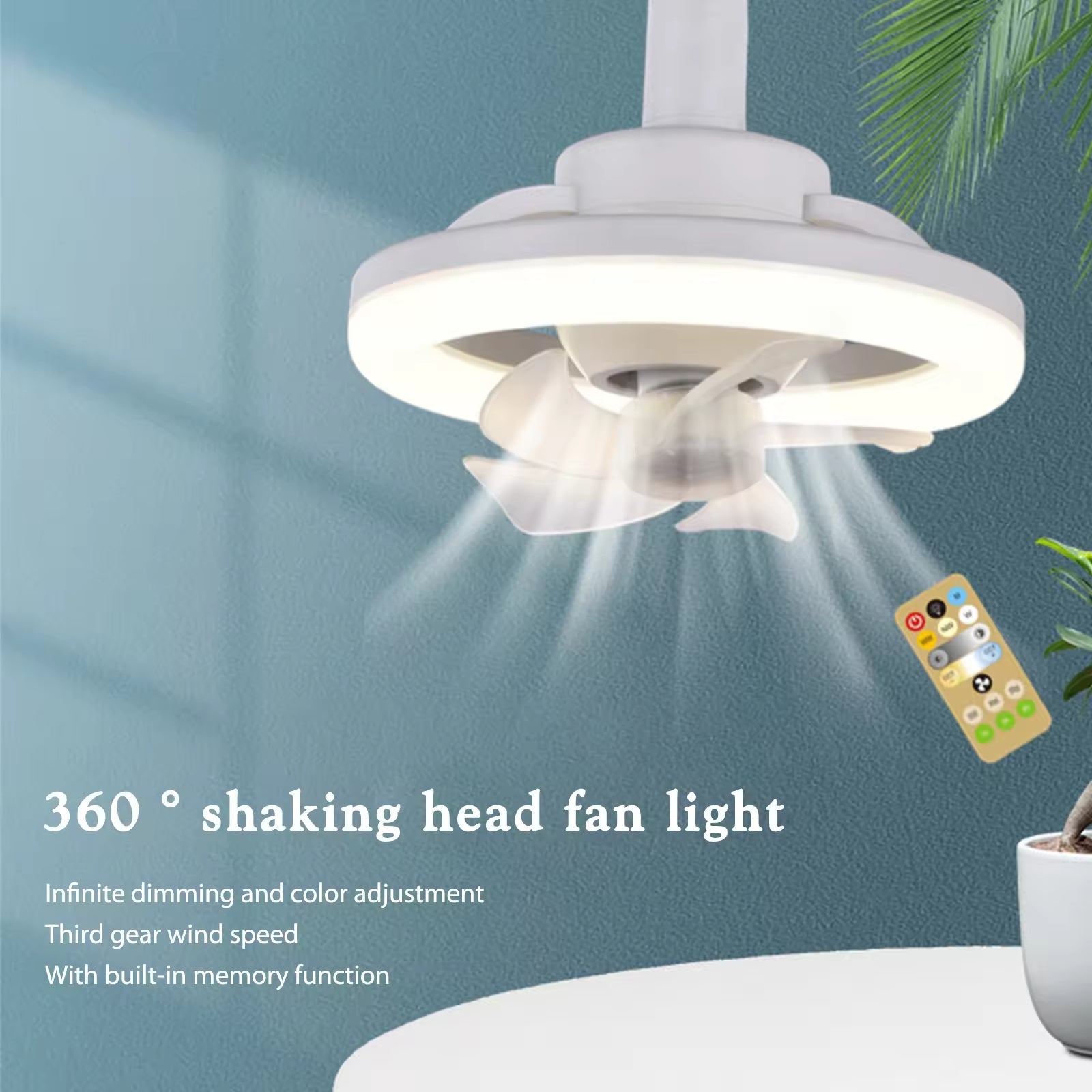 360 Rotating 48W Ceiling Fan E27 With Led Light And Remote Control 360 Rotation Cooling Electric fan Lamp Chandelier For Room Home Decor 🇨🇳