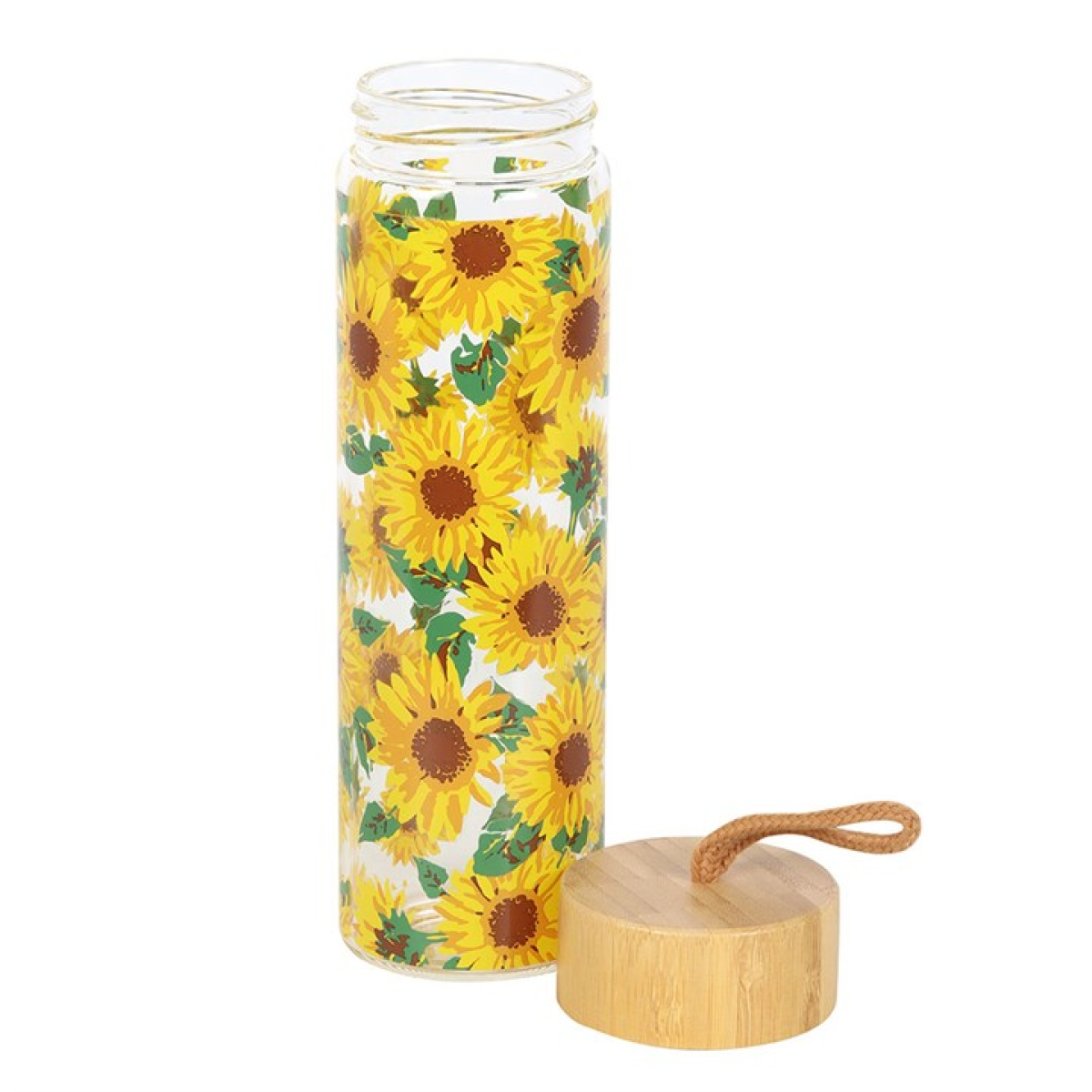 Sunflower Print Glass Water Bottle 🇬🇧