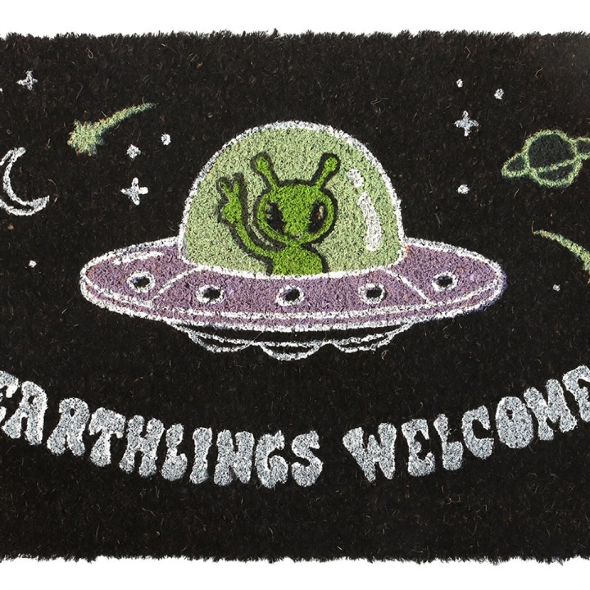 Black Earthlings Welcome Alien UFO Doormat 🇬🇧