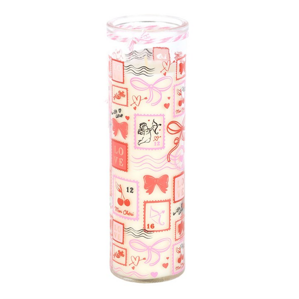 Postage Stamp Print Sparkling Rose Tube Candle 🇬🇧