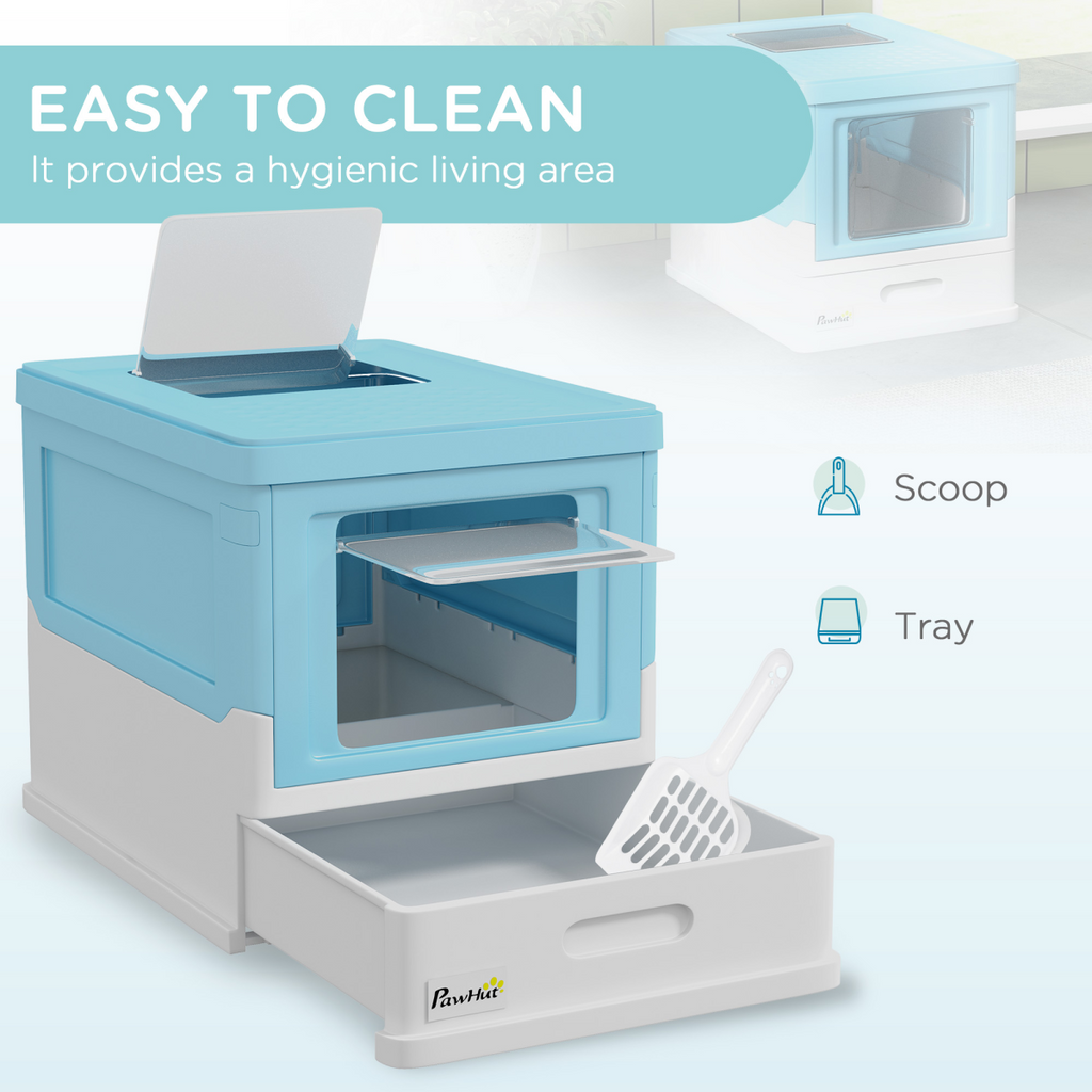 PawHut Hooded Cat Litter Box, Pet Toilet w/ Scoop, Tray - Light Blue 🇬🇧