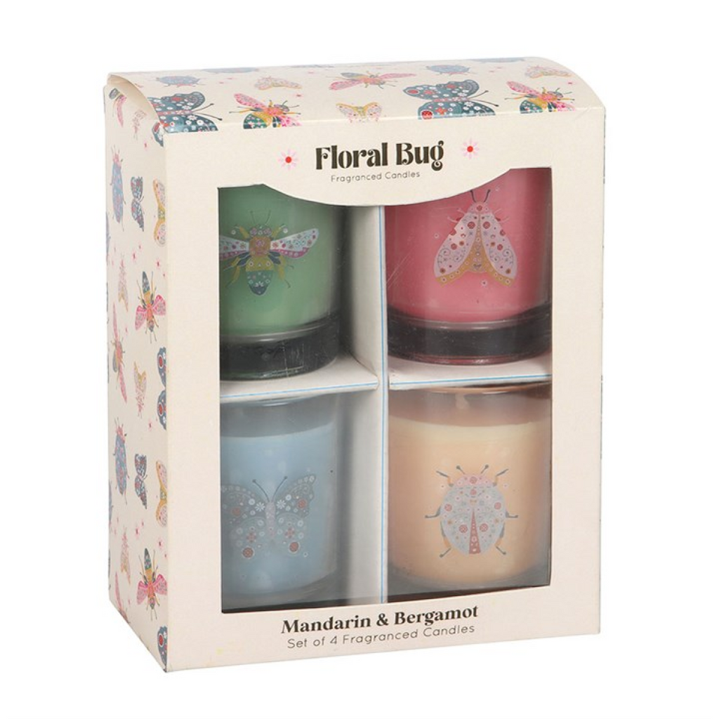 Set of 4 Floral Bug Mandarin & Bergamot Candles 🇬🇧