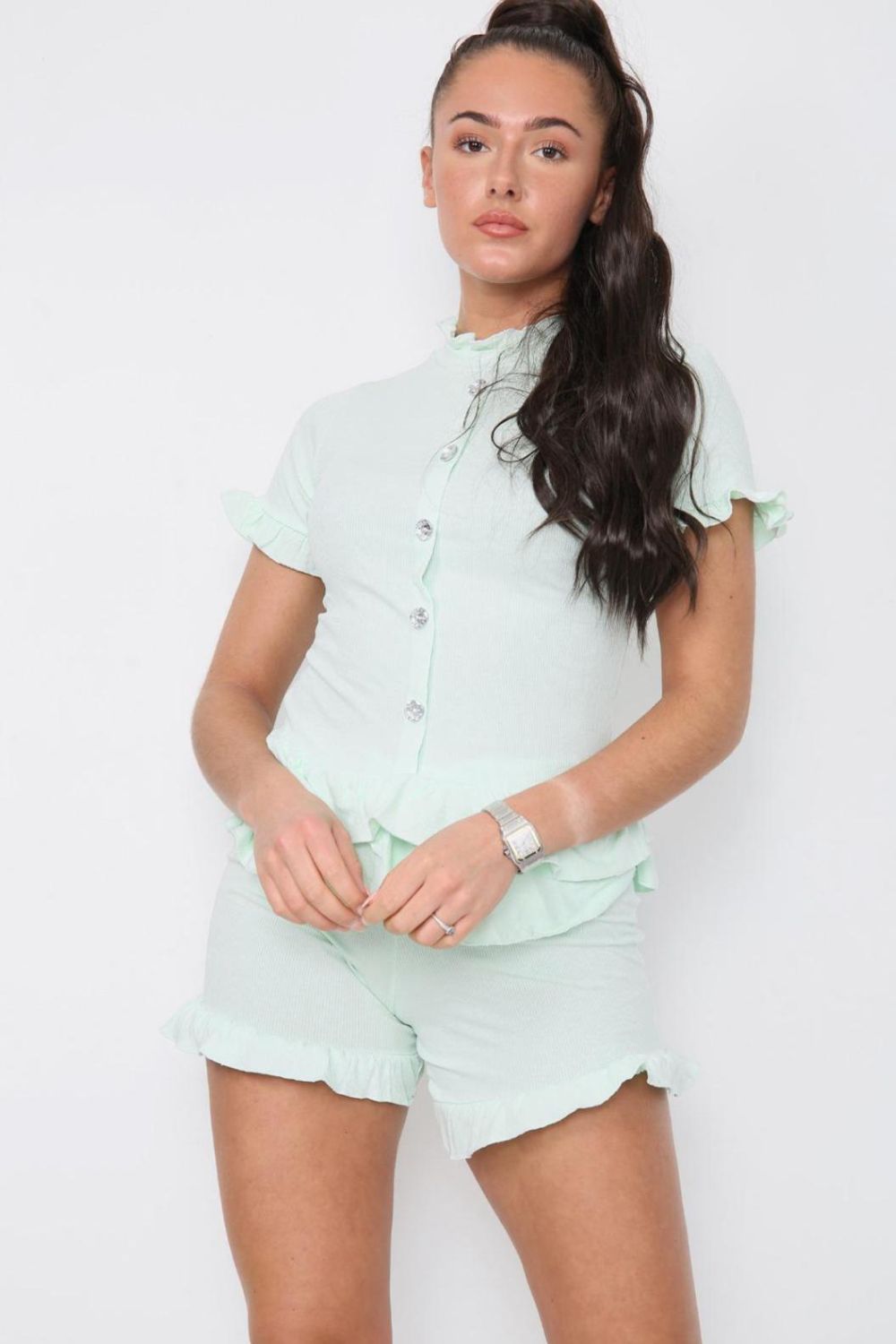 Diamond Frilled Edge Short Co-Ord Set 🇬🇧
