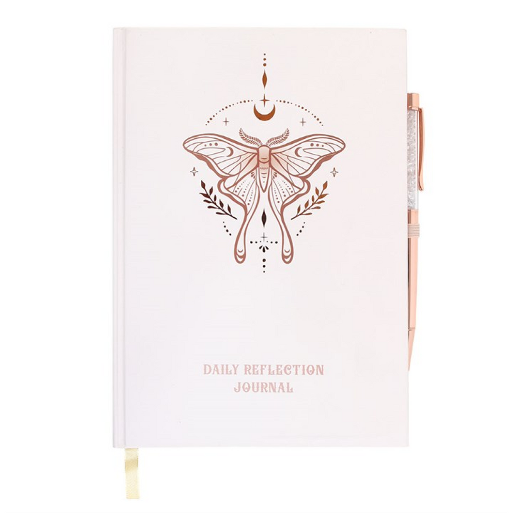 Luna Moth Daily Reflection Journal and Clear Quartz Crystal Pen 🇬🇧