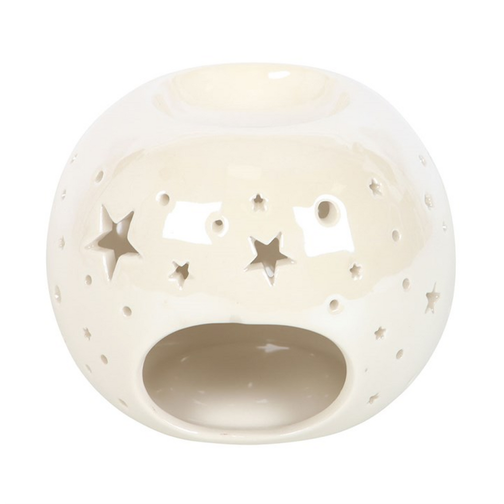 *White Iridescent Star Ceramic Oil Burner and Wax Warmer 🇬🇧
