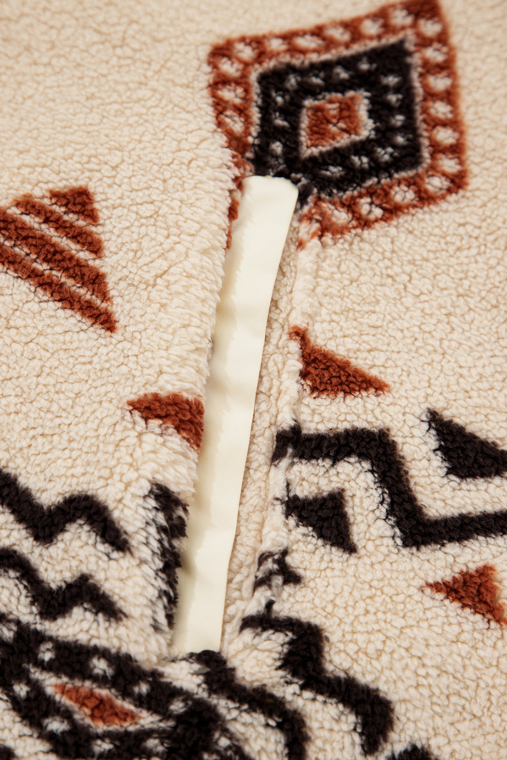 Beige Western Aztec Half Zip Plush Sweatshirt 🇺🇸