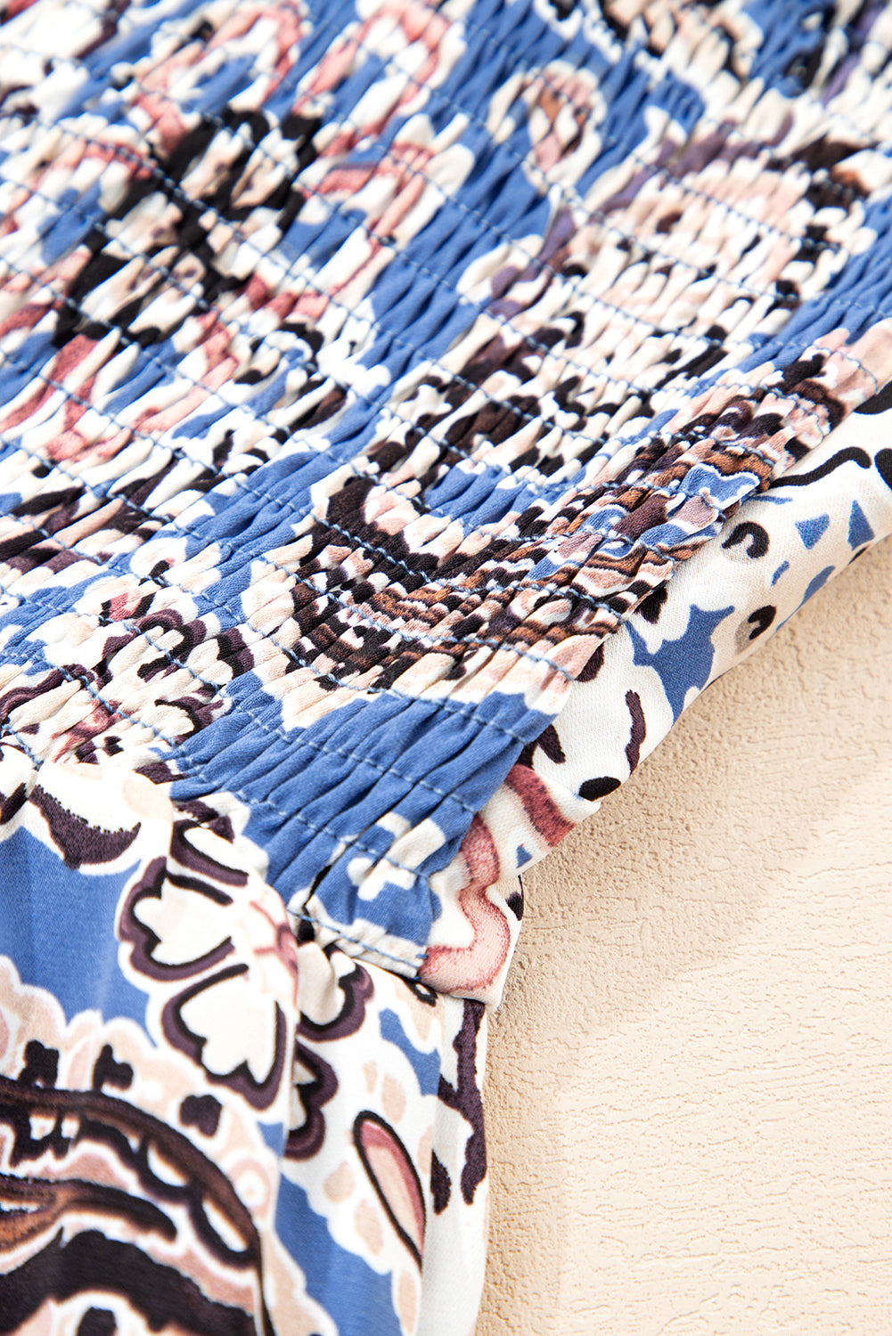 Blue Paisley Print Twist Detail Smocked Back Spaghetti Straps Long Dress 🇨🇳