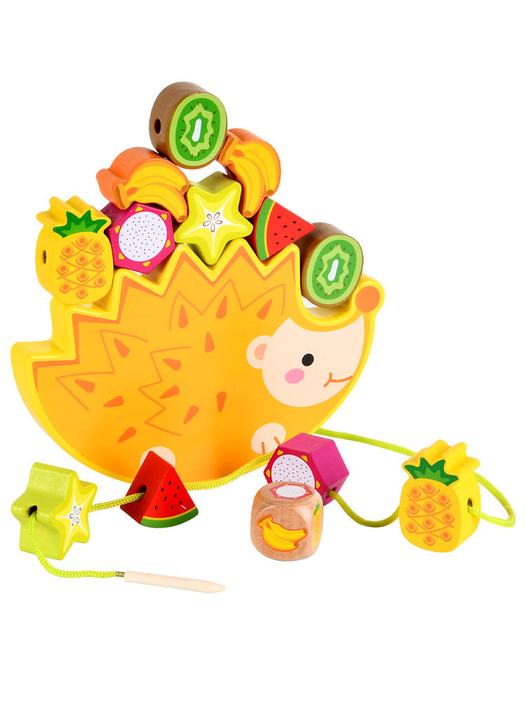 Hedgehog Fruit Balance Building Blocks Cartoon Heap Tower Jenga Large Particle Fruit Cognition Beaded Educational Toys 🇨🇳