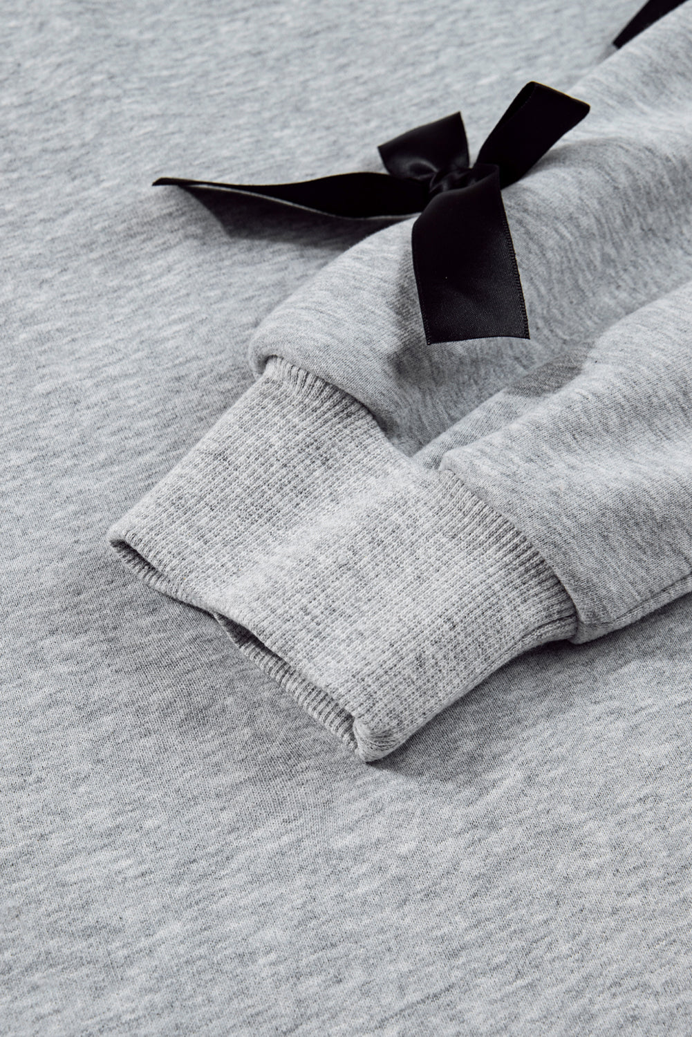 Light Grey Contrast Bow Applique Drop Sleeve Round Neck Sweatshirt 🇺🇸