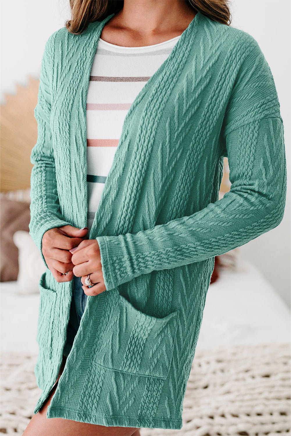 Canton Solid Textured Open Front Cardigan with Pocket 🇨🇳