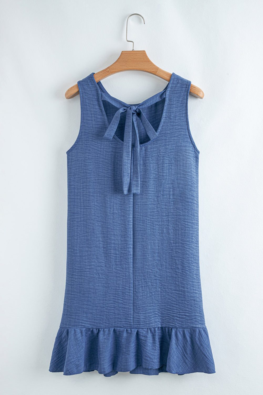 Ashleigh Blue Knot Scoop Back Ruffle Hem Sleeveless Mini Dress 🇨🇳