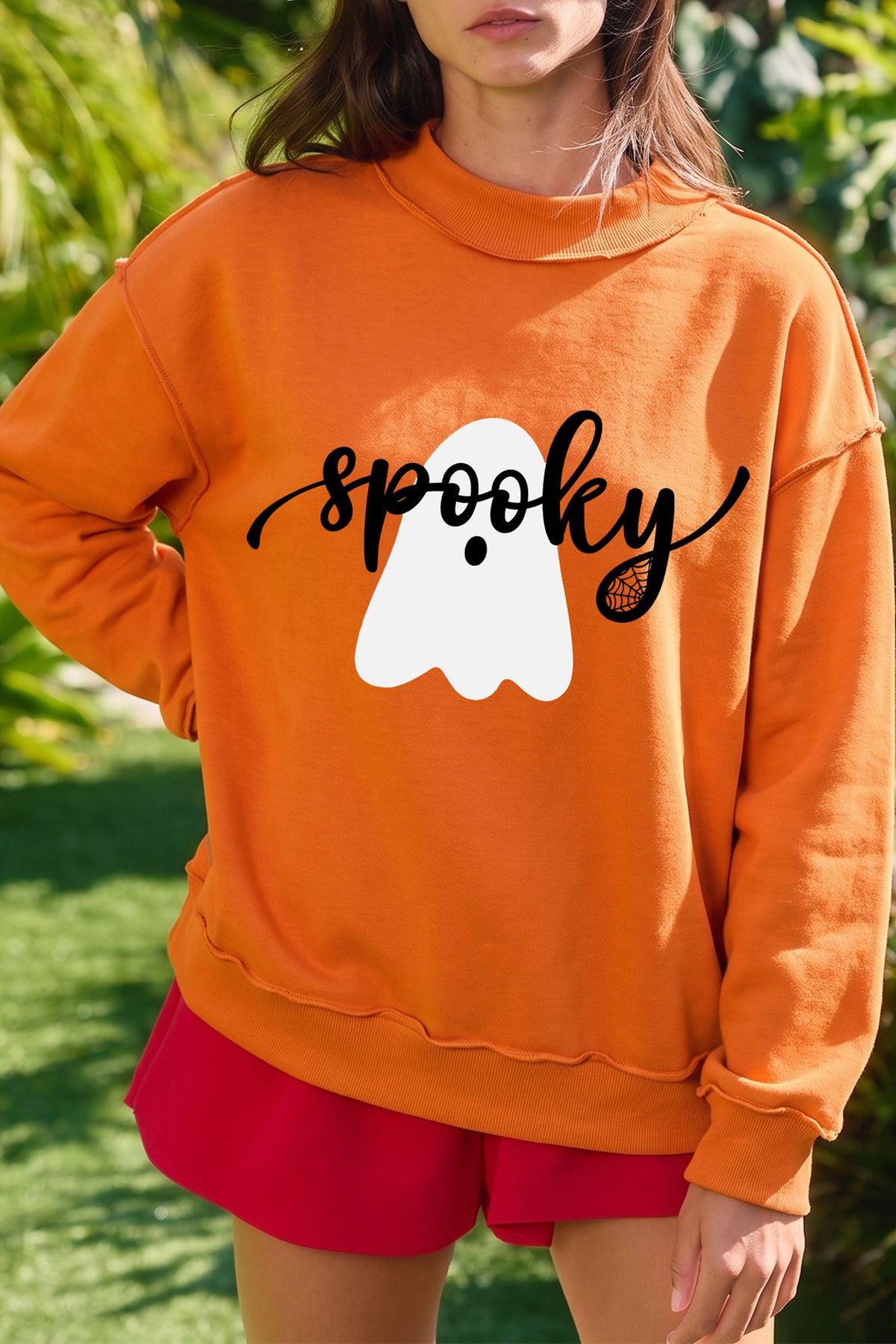 Carrot Spooky Ghost/ BOO Reversible Print Mock Neck Casual Pullover Sweatshirt 🇺🇸