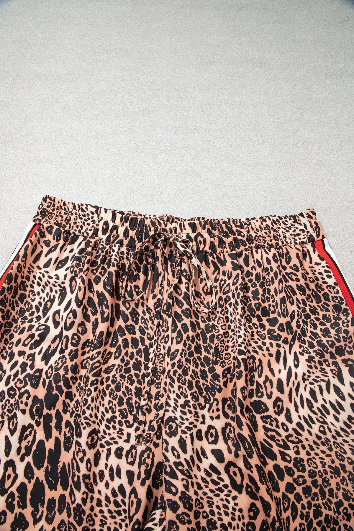 Khaki Leopard Print Colorblock Side Stripes Wide Leg Full Length Plus Size Pants 🇺🇸