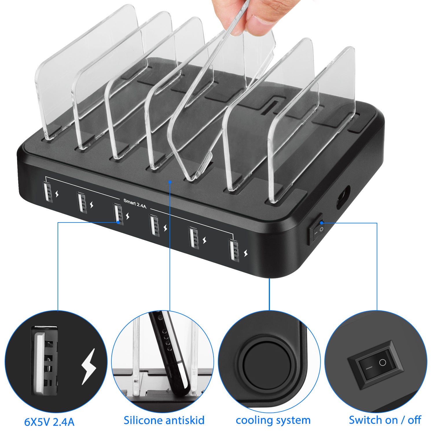 6-port 60W Charger USB Multi-port Charging Station 🇨🇳