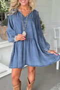 Myosotis Puff Sleeve V Neck Ruffled Loose Denim Mini Dress 🇺🇸