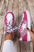 Rose Red Stylish Color Block Glitter Star Patchwork Lace-up Flat Shoes 🇺🇸