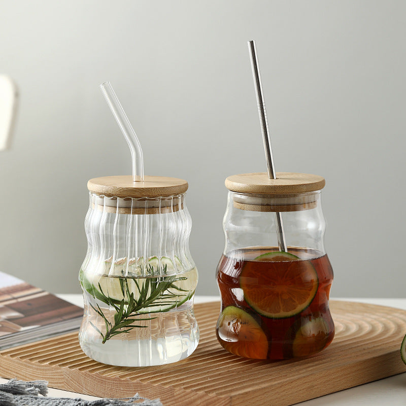 High Borosilicate Glass Stripe Straw Cup Ins Wind 🇨🇳