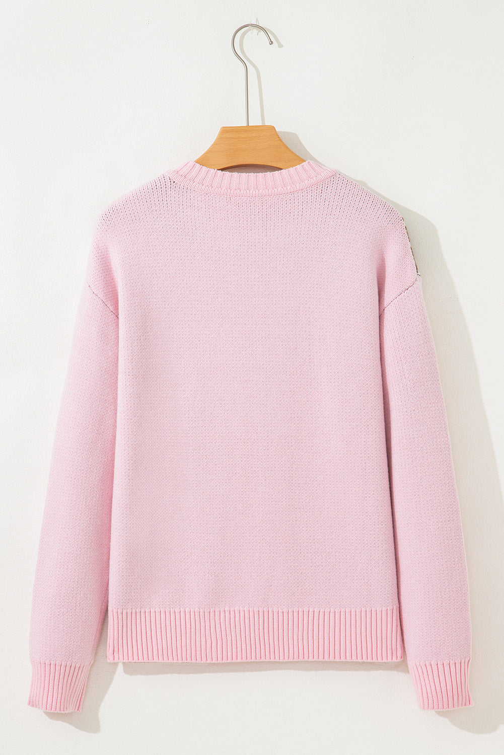 Pink Christmas Ginger Bread Man Print Round Neck Casual Sweater 🇺🇸