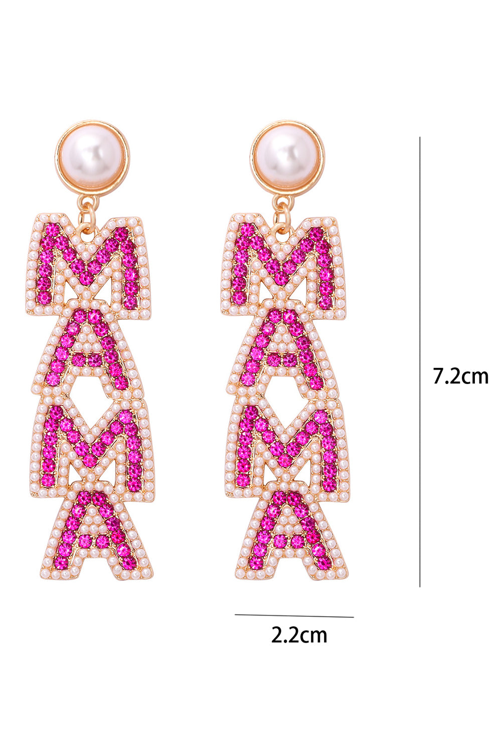 Rose Red MAMA Rhinestone Pearl Dangle Stud Earrings 🇨🇳