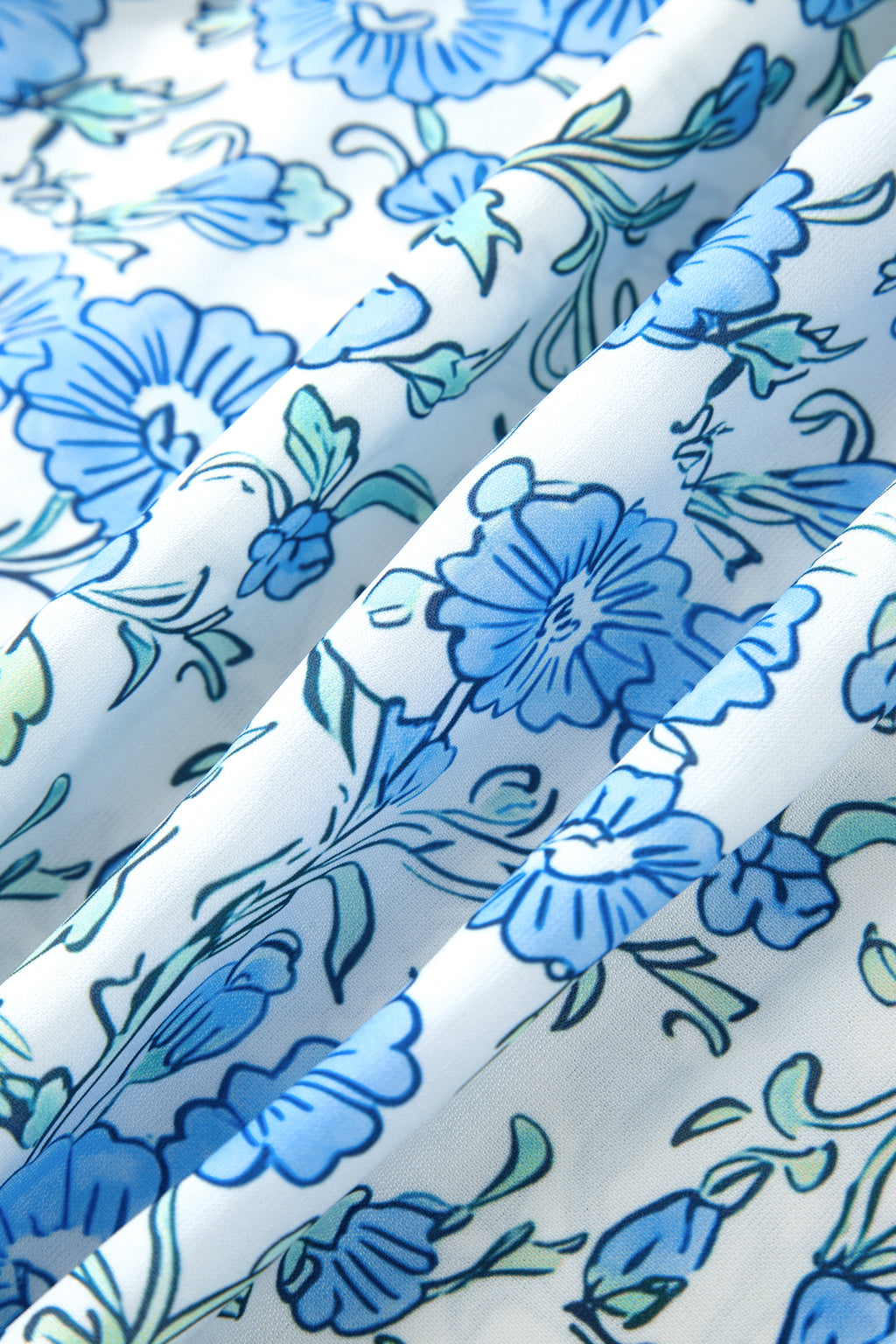 Sky Blue Floral Striped Patchwork Knot Straps 2pcs Short Set 🇺🇸