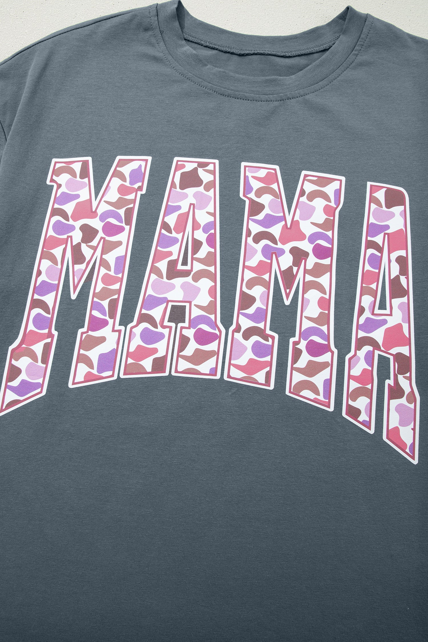 Medium Grey MAMA Letter Graphic Tee Camouflage Print Loose Pant Set 🇺🇸