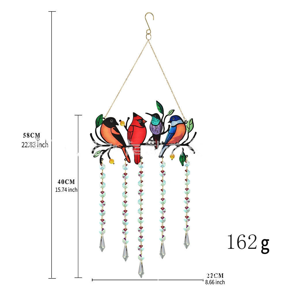 Four-Feather Flock Bird Painted Wrought Iron Garden Window Hanging Ornament Crystal Decoration 🇨🇳