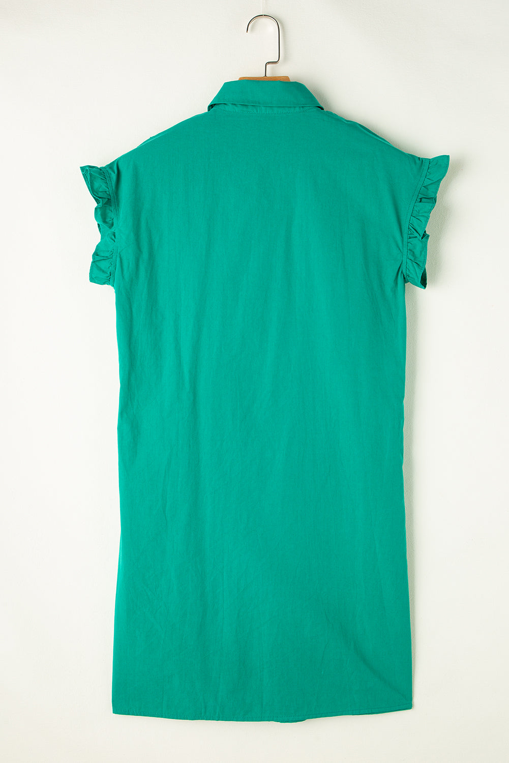 Bright Green Shirred Ruffle Sleeve Button Up Short Dress 🇨🇳