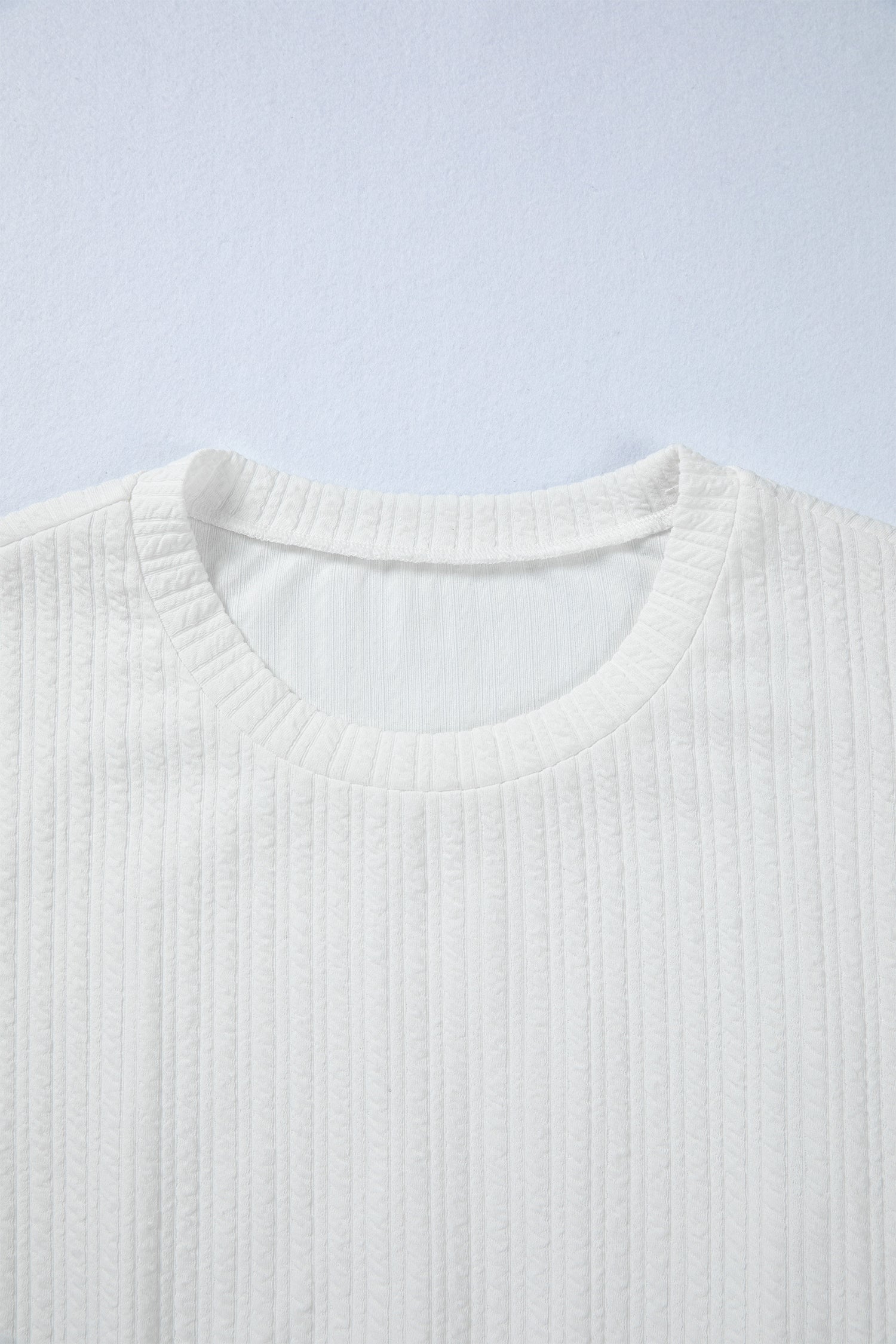 White Solid Color Textured Drop Shoulder Long Sleeve Peplum Top 🇺🇸