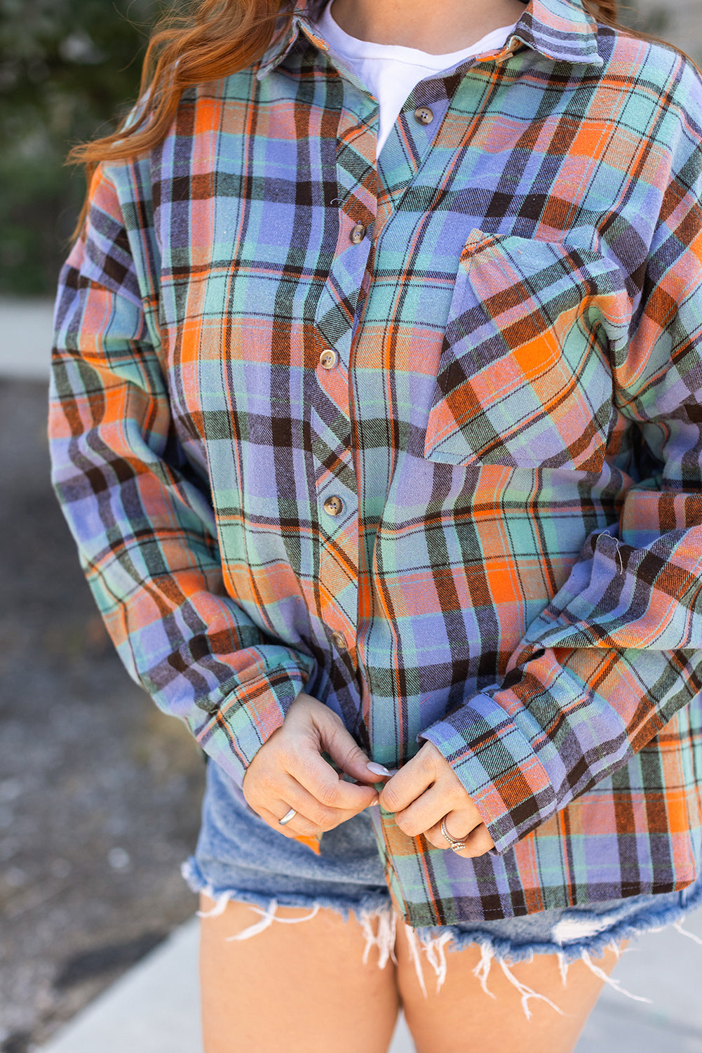 Orange Plus Size Plaid Print Buttoned Shirt 🇺🇸
