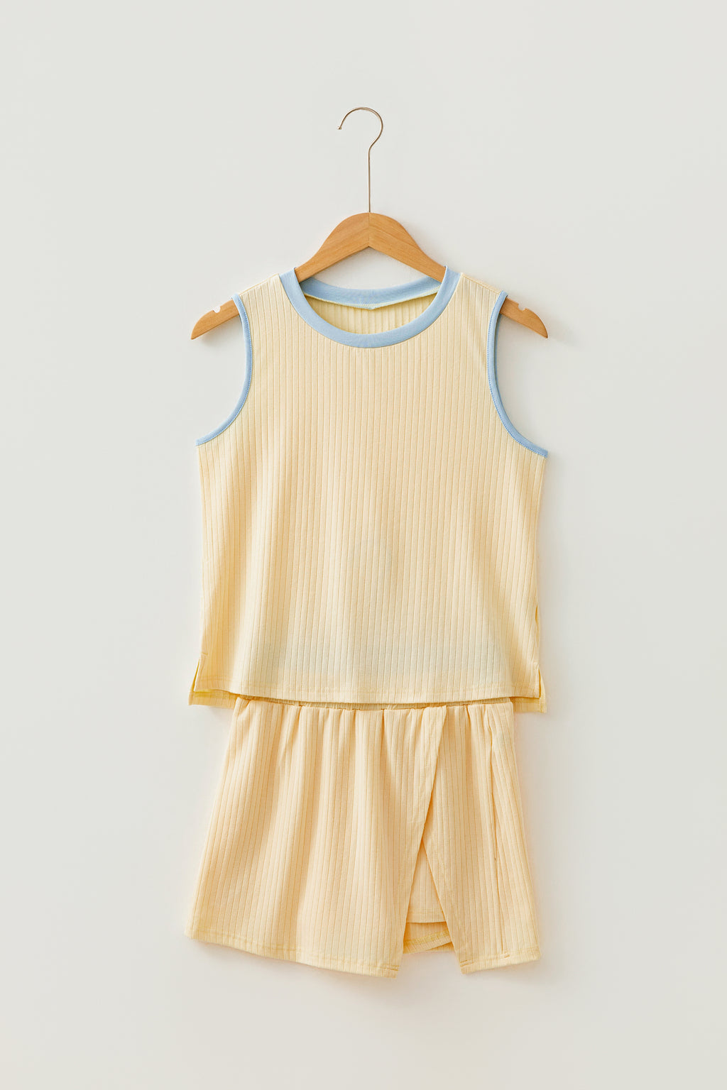 Yellow Contrast Trim Ribbed Tank Split Skort 2pcs Set 🇺🇸
