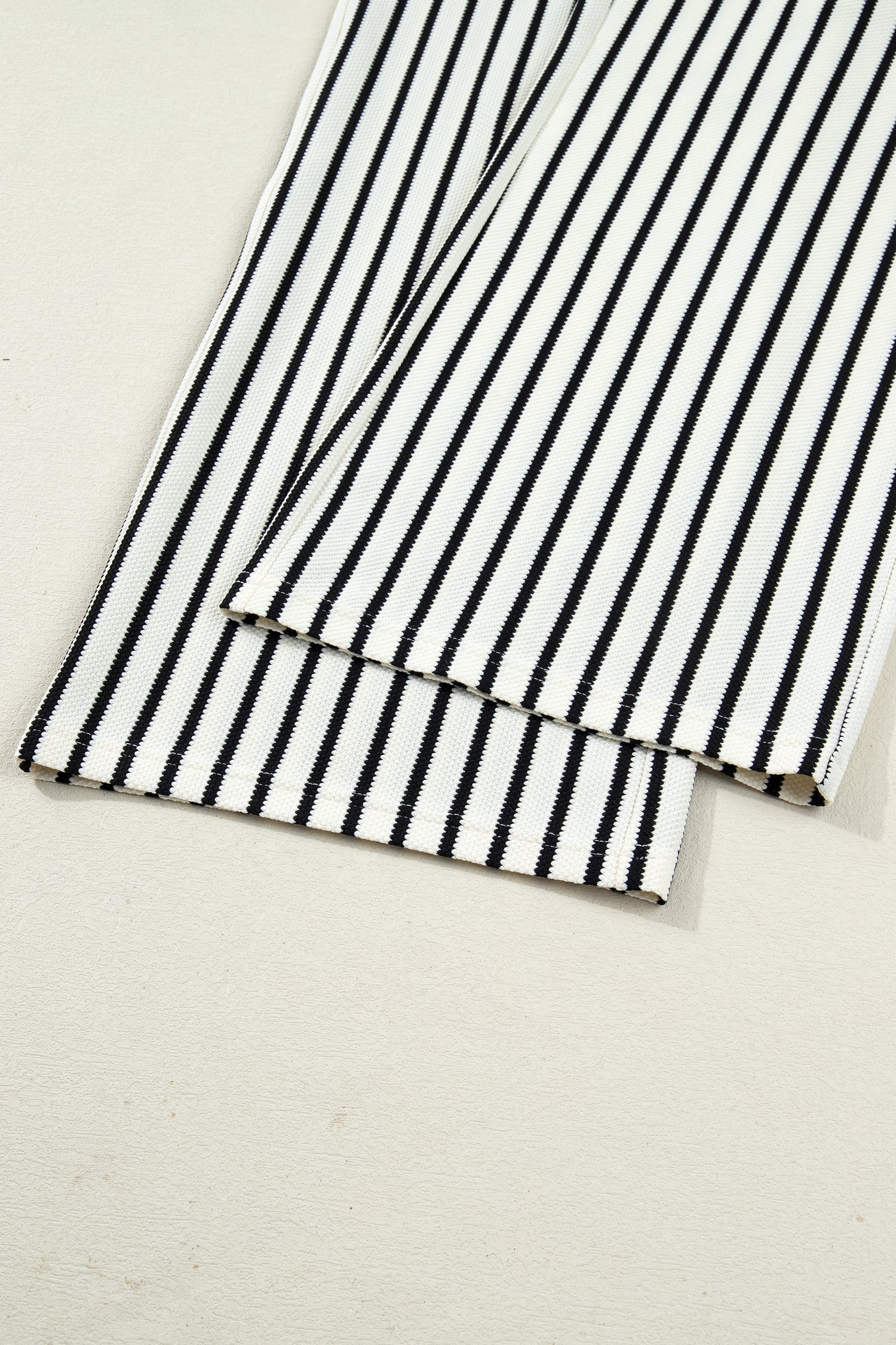 White Stripe Ruffle Trim Drop Shoulder Top Drawstring Loose Pant Set 🇺🇸