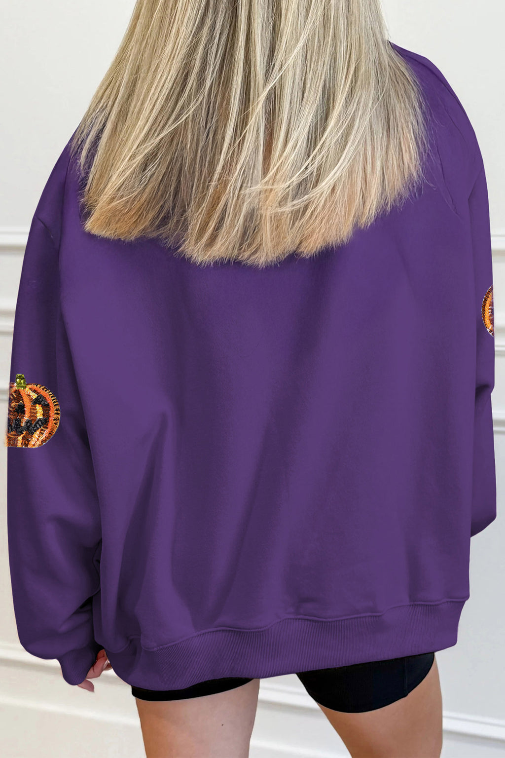 Tillandsia Purple Sequin Pumpkin Spooky Graphic Halloween Pullover Sweatshirt 🇺🇸