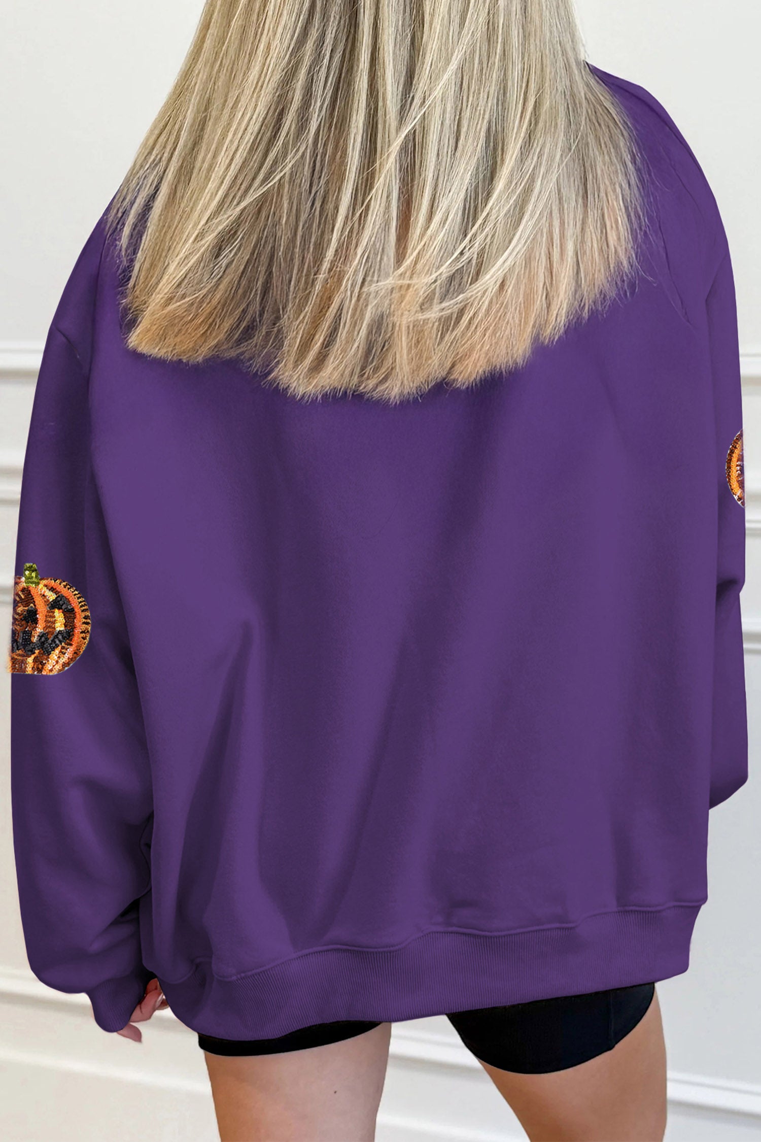 Tillandsia Purple Sequin Pumpkin Spooky Graphic Halloween Pullover Sweatshirt 🇺🇸