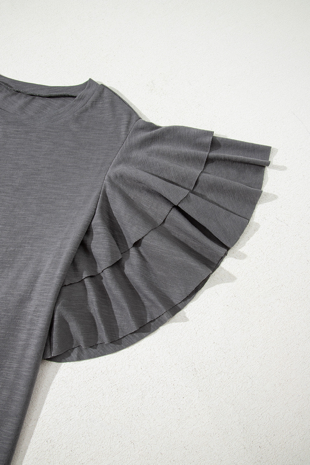 Dark Grey Double Ruffled Short Sleeve Plus Size Top 🇺🇸