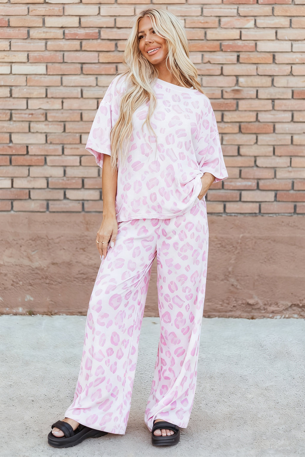 Pink Leopard Two Piece Top and Pants Set 🇺🇸