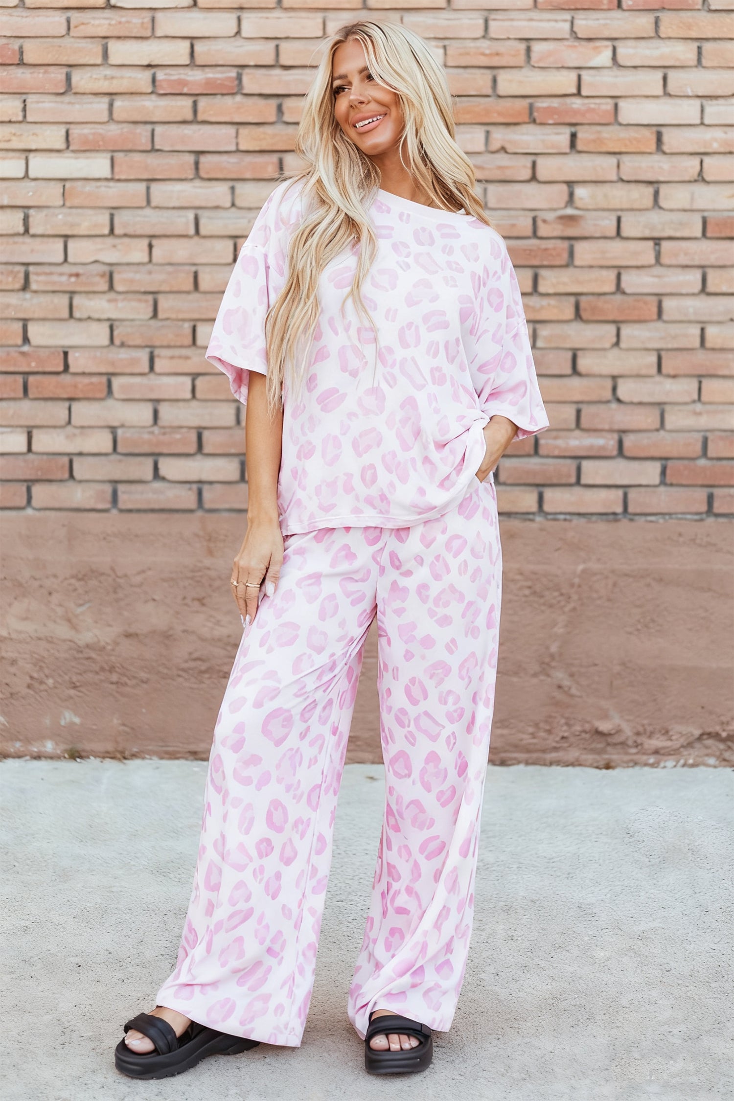 Pink Leopard Two Piece Top and Pants Set 🇺🇸