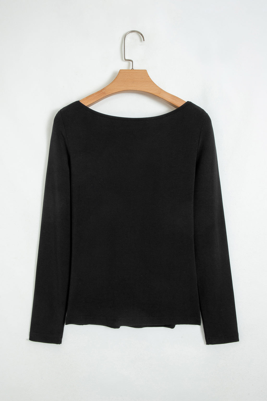 Black Lace Trim Elegant Neckline Long Sleeve Slim Top 🇺🇸
