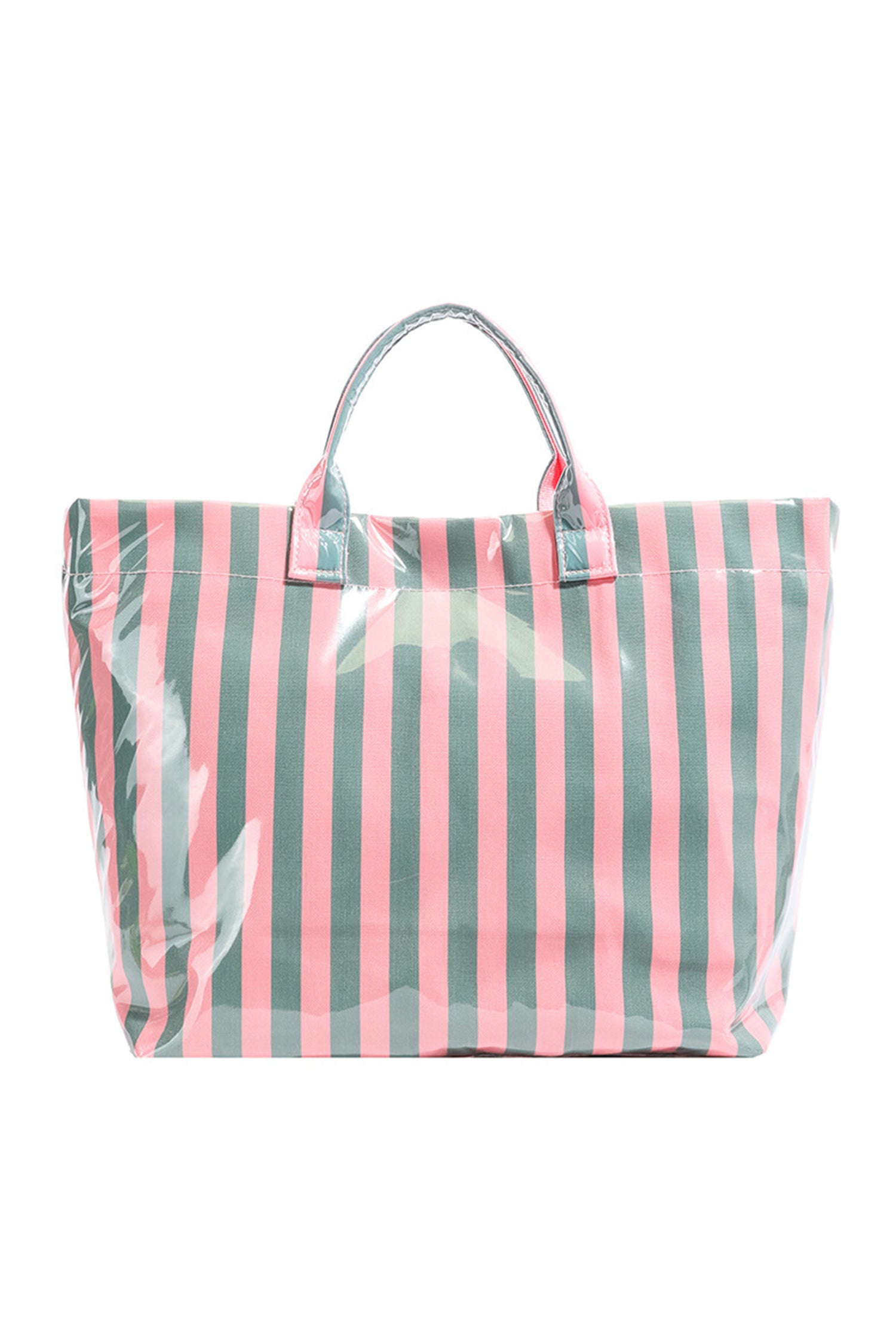 Blackish Green Glossy Striped Vinyl Large Tote Bag 🇺🇸