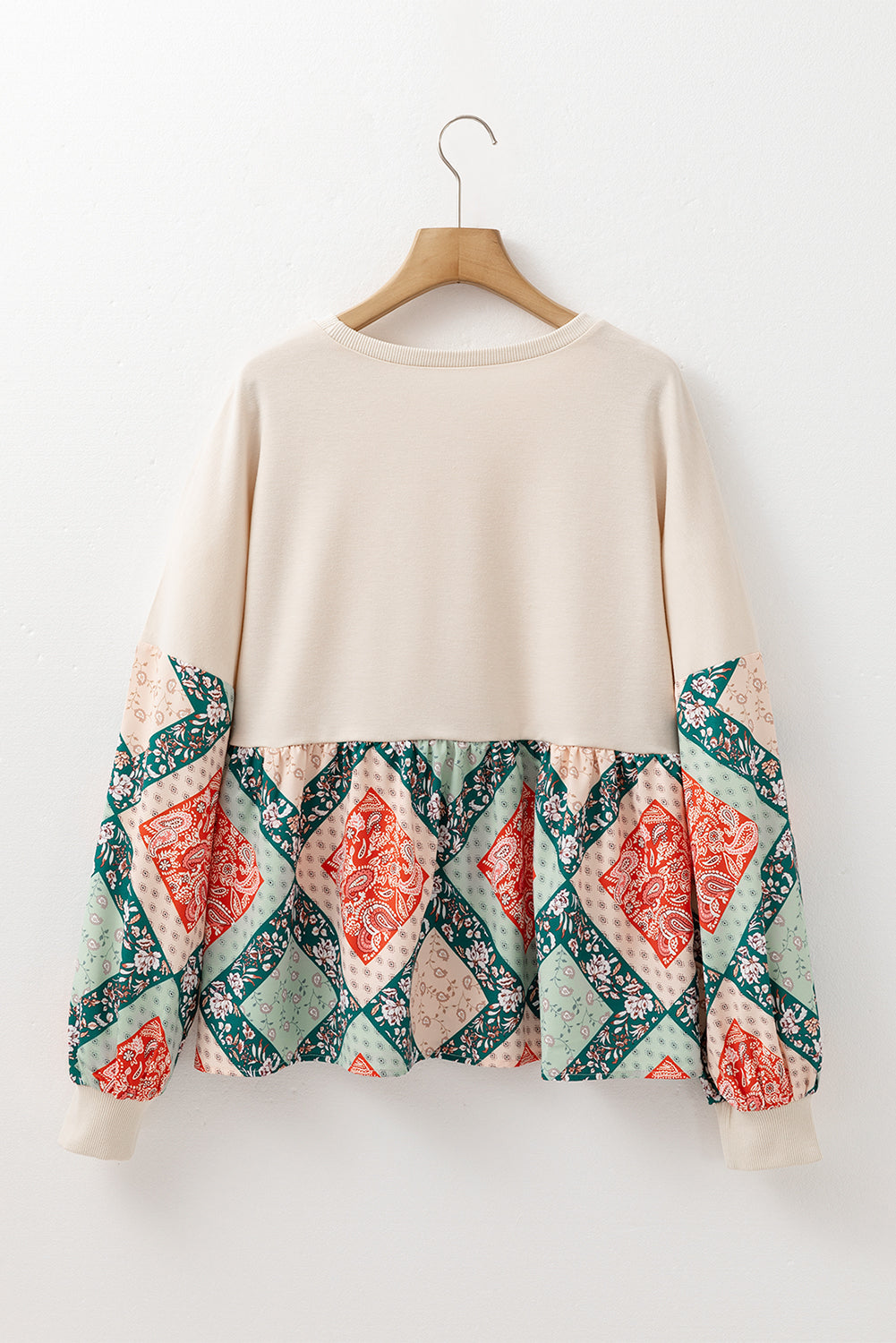 Jet Stream Paisley Geometric Patchwork Crew Neck Loose Fit Top 🇺🇸