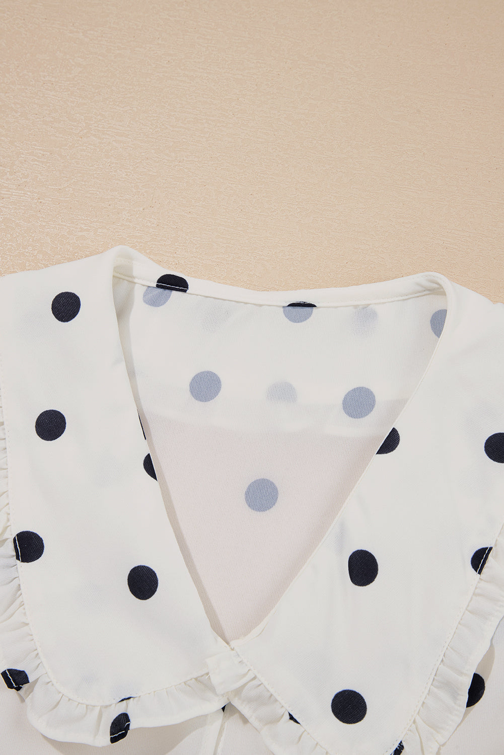 White Polka Dot Collared Lace up Font Puff Sleeve Peplum Top 🇨🇳