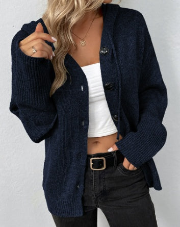Single-breasted Hooded Sweater Solid Color Cardigan 🇨🇳