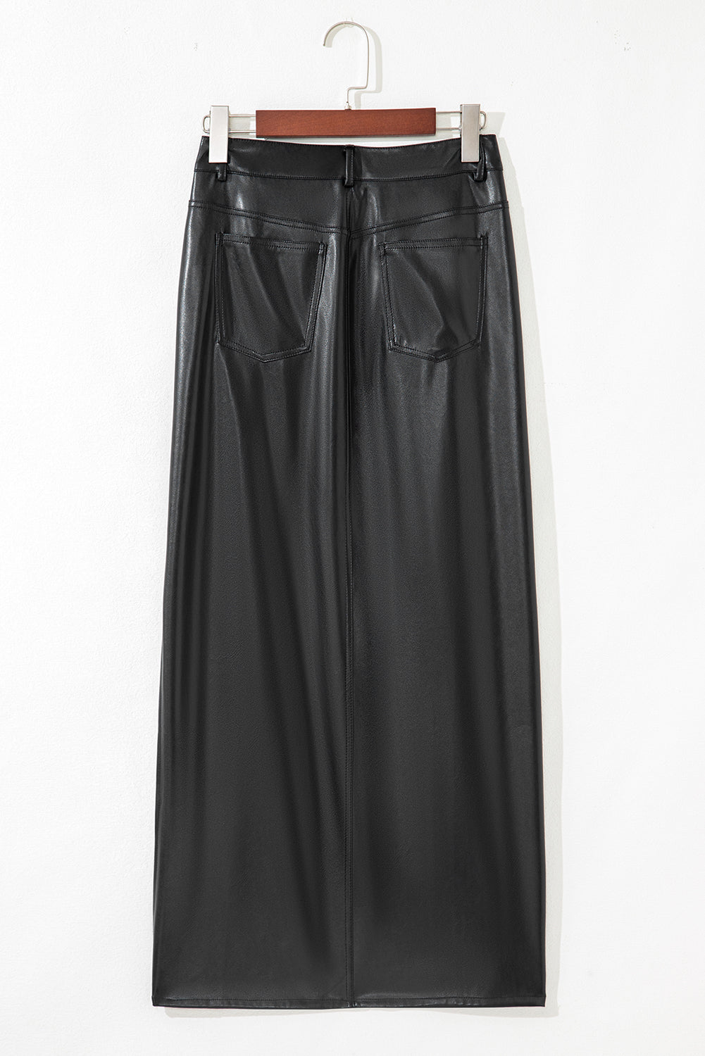 Black Faux Leather Side Slit Maxi Skirt 🇺🇸