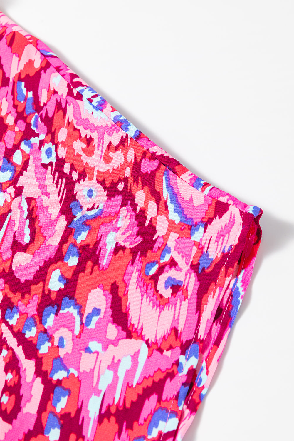 Pink Abstract Print V Neck Half Sleeve Loose Fit Tunic Blouse 🇨🇳